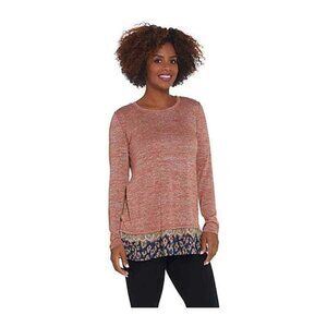 LOGO Lori Goldstein Space Dye Sweater Knit Top with Tier Red US S